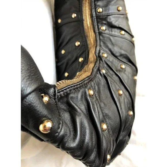 Goldenbleu Black Leather Studded Hobo